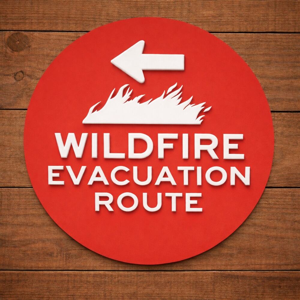 Wildfire Evacuation Route Road Sign Left Arrow Highway Interstate Fire